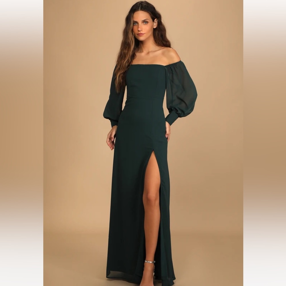 Lulus feel the romance emerald green off the shoulder maxi dress